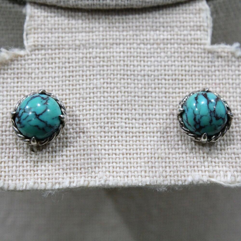 David Yurman Chatelaine Sterling Silver & Turquoise Post/Stud Earrings